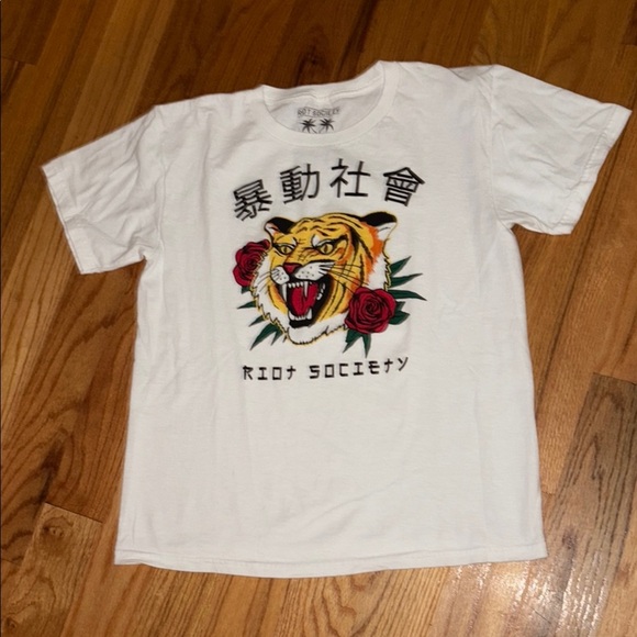 Riot Society T-Shirt "Rose Tiger" White Men's Size Large - Picture 2 of 4